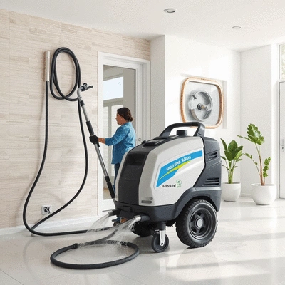 House washing service equipment in use